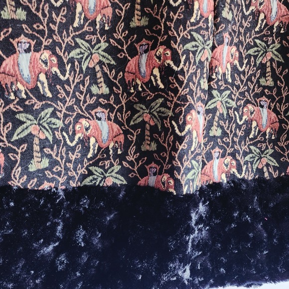 Vintage Elephant Tapestry Cape Faux Fur Trim Boho Ethnic Heavy Wrap Cotton Blend - Picture 10 of 16